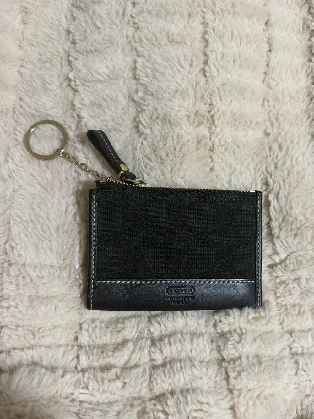 Coach Black Signature Canvas Card Holder with Key Ring